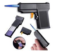 Briquet à Jet de Butane Rechargeable Flamme et Gaz Coupe-Vent Bougie de Camping Cadeau pour Homme (gaz Non Inclus)(Blacks1)