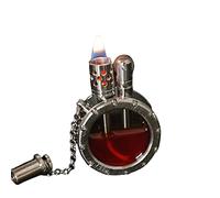Briquet à Kérosène en Cuivre Pur Fait à la Main Réservoir D'huile Visuel Transparent Rond Portable Rétro Collection Antique Machine Cadeau de Fumer pour Homme,Silver