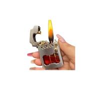 Briquet à kérosène en métal à l'ancienne, briquet à allumage par transmission à culbuteur, briquet à kérosène rechargeable, avec fenêtre d'observation du carburant, adapté à la nature sauvage, aux voy