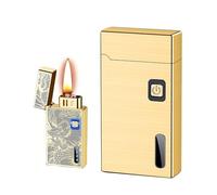 Briquet à kérosène intelligent à commande vocale, briquet à flamme douce vintage, 5 méthodes d'allumage, coupe-vent, kérosène rechargeable, for bougies de camping en plein air(Gold)