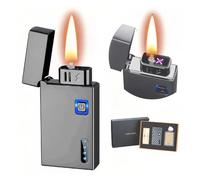 Briquet à kérosène intelligent à commande vocale, briquet à flamme douce vintage, 5 méthodes d'allumage, coupe-vent, kérosène rechargeable, for bougies de camping en plein air(Gray)