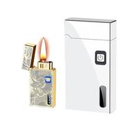 Briquet à kérosène intelligent à commande vocale, briquet à flamme douce vintage, 5 méthodes d'allumage, coupe-vent, kérosène rechargeable, for bougies de camping en plein air(White)