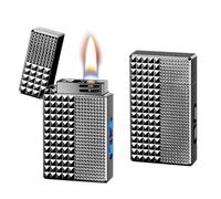 Briquet à kérosène intelligent à commande vocale - quatre modes d'allumage (activation vocale, capteur, flux d'air, toucher), corps en métal, avec fenêtre transparente(Black)