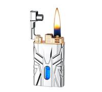 Briquet à kérosène intelligent en métal Mecha, plusieurs méthodes d'allumage, avec réservoir transparent à LED, coupe-vent, réutilisable, adapté aux bougies, for l'extérieur, cadeau for homme(Silver)