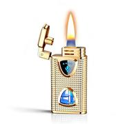 Briquet à kérosène intelligent - quatre modes d'allumage (commande vocale, capteur, capteur de débit d'air, toucher), flamme douce, avec fenêtre de niveau de carburant visible, réutilisable.(Gold)