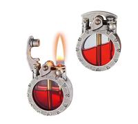 Briquet à kérosène rétro, allumage à bascule à un bouton, équipé d'un réservoir de carburant transparent, coupe-vent et réutilisable, flamme douce, un cadeau for les hommes et les maris(Silver)