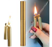 Briquet à kérosène vintage en laiton - Coupe-vent - Rechargeable - Flamme jet réglable - Pliable - Mini briquet portable pour bougie, cuisine, camping, cadeau pour homme et père