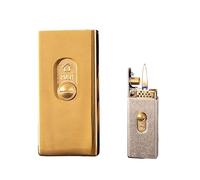 Briquet à kérosène Vintage en métal, Flamme Douce Classique, Rechargeable, idéal for Les Voyages en Plein air.(Gold2)