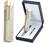 Briquet À Longue Bande pour Femme + Boîte, Briquet À Gaz Butane en Métal avec Couvercle Rabattable, Briquet À Roue Latérale, Meilleur Cadeau pour Homme Et Femme.,Plaqué Or Double,Picturesque234