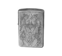 Briquet à pétrole en Laiton Antique en métal gaufré, beauté Sexy, allumage à meule à l'ancienne, Carburant Rechargeable, adapté aux Cadeaux de Collection (kérosène Non Inclus)(Silver8)