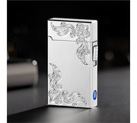 Briquet à pétrole intelligent à flamme douce, corps en métal gaufré, plusieurs méthodes d'allumage, fenêtre de gaz transparente à LED, réutilisable, chargement USB.(F)