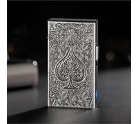 Briquet à pétrole intelligent à flamme douce, corps en métal gaufré, plusieurs méthodes d'allumage, fenêtre de gaz transparente à LED, réutilisable, chargement USB.(C)