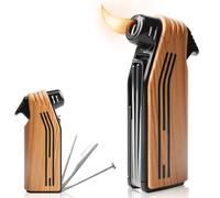 Briquet à pipe avec flamme inclinée et couverts à pipe intégrés, briquet à gaz rechargeable avec bouchon à pipe pour tabac, vendu sans gaz, kit pratique 3 en 1