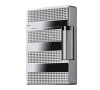 Briquet à silex au butane (sans butane) en métal de luxe, motif texturé, finition chromée argentée
