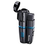 Briquet à trois jets, rechargeable au gaz butane, coupe-vent, avec poinçon, fenêtre de niveau de carburant