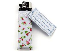 Briquet / Allume-cigarettes dans un étui en tissu adorable 8 x 2,5 x 1 cm 100% Coton Ringelsuse (Blanc Fleurs colorées)