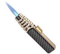 Briquet au butane rechargeable pour cuisine, lampe de cuisine solaire avec flamme réglable coupe-vent et verrouillage de sécurité pour barbecue, pâtisserie, crème brûlée (gaz butane non inclus) (doré)