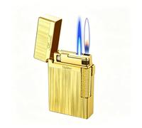 Briquet Butane Classique à Rabat latéral - Design Coupe-Vent à Double Flamme avec Modes de Flamme commutables Rechargeables - Un for Les pères, Les Maris et Les Hommes (Noir)(Metallic2)