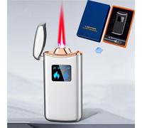 Briquet butane intelligent, 4 modes d'allumage, flamme rouge coupe-vent, fenêtre d'air visible, briquet butane rechargeable portable, convient for une utilisation en extérieur ou en intérieur(Silver)