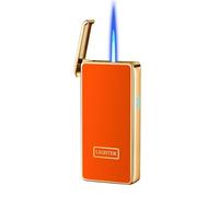 Briquet Butane Intelligent À Commande Vocale, Briquet Butane Coupe-vent, Fenêtre D'air Transparente Visible, Butane Rechargeable, Adapté Au Camping Et À La Randonnée(Orange)