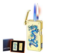 Briquet butane intelligent à double flamme, plusieurs méthodes d'allumage, coupe-vent, butane rechargeable, flamme réglable, adapté à une utilisation en extérieur, cadeau for homme(A)