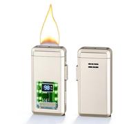 Briquet butane intelligent à large flamme, équipé de 4 méthodes d'allumage (capteur voix/gravité/capteur de débit d'air/tactile) et d'une fenêtre à gaz transparente visible.(B)