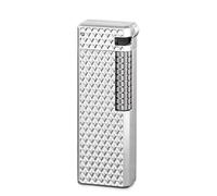 Briquet Butane Rechargeable Coupe-Vent avec Capuchon Fin en métal gravé et Flamme Douce, Briquet de Poche Portable for Le Camping, la randonnée et l'allumage de Bougies.(Silver1)