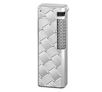 Briquet Butane Rechargeable Coupe-Vent avec Capuchon Fin en métal gravé et Flamme Douce, Briquet de Poche Portable for Le Camping, la randonnée et l'allumage de Bougies.(Silver4)