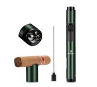 Briquet-Cigare Jet Flamme Multifonction Plus Léger- Poinçon à cigares, Aiguille et Support, Flamme Réglable, Fenêtre à Gaz Transparente, Rechargeable, Boîte Cadeau Incluse, Vert(sans Gaz)