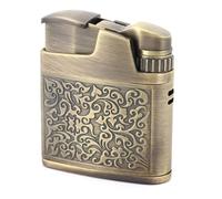 Briquet classique à kérosène vintage en bronze (vendu sans gaz) - Allumage par pression - Design rétro - Flamme douce - Cadeau