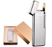 Briquet Classique + Coffret Cadeau, Briquet Rechargeable au Butane, Rouleau d'allumage Vertical, Mini Briquet en métal Fin 【Butane Non Inclus】