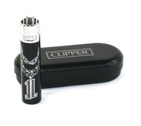 Briquet Clipper en métal Chaine First Argenté avec étui