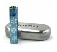 Briquet Clipper en Métal Collection Winter Flakes Blue - Rechargeable