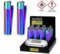 Briquet Clipper Rechargeable Metal Multicolore avec Boite - Collection Fumeur - 545