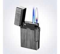 Briquet Coupe-Vent à Double Flamme, Briquet commutable Flamme Douce/Flamme à Jet, Briquet Portable en métal Rechargeable au Butane for Bougies, Camping, Cadeaux for Hommes(Black)