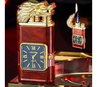 Briquet Coupe-Vent avec Lunette de Montre Vintage, Torche à Flamme à Jet, Briquet à Double Flamme for Homme et Doux, Cheval/Tigre/Dragon Animaux, Briquet Vintage Rechargeable au gaz Butane (Color : R