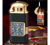 Briquet Coupe-Vent avec Lunette de Montre Vintage, Torche à Flamme à Jet, Briquet à Double Flamme for Homme et Doux, Cheval/Tigre/Dragon Animaux, Briquet Vintage Rechargeable au gaz Butane (Color : G