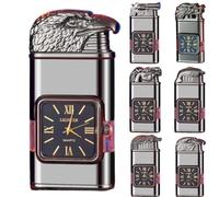 Briquet coupe-vent avec lunette de montre vintage, torche à flamme à jet, for hommes, animaux uniques et cool, briquet dragon noir vintage, briquet à double flamme coupe-vent rechargeable au gaz butan