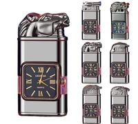 Briquet coupe-vent avec lunette de montre vintage, torche à flamme à jet, for hommes, animaux uniques et cool, briquet dragon noir vintage, briquet à double flamme coupe-vent rechargeable au gaz butan