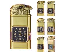 Briquet coupe-vent avec lunette de montre vintage, torche à flamme à jet, for hommes, animaux uniques et cool, briquet dragon noir vintage, briquet à double flamme coupe-vent rechargeable au gaz butan