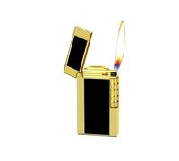 Briquet coupe-vent, briquet au butane, flamme réglable, flamme nue, gonflable, métal, acier, portable, souple, échelle(Gold black)