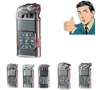 Briquet coupe-vent vintage avec lunette de montre, torche à flamme à jet, nouveau briquet rétro coupe-vent cool et unique, rechargeable au butane, design à double flamme, adapté for l'extérieur, le ca