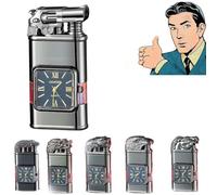 Briquet coupe-vent vintage avec lunette de montre, torche à flamme à jet, nouveau briquet rétro coupe-vent cool et unique, rechargeable au butane, design à double flamme, adapté for l'extérieur, le ca