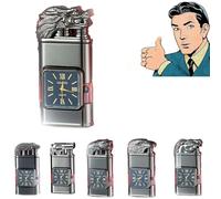 Briquet coupe-vent vintage avec lunette de montre, torche à flamme à jet, nouveau briquet rétro coupe-vent cool et unique, rechargeable au butane, design à double flamme, adapté for l'extérieur, le ca