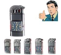 Briquet coupe-vent vintage avec lunette de montre, torche à flamme à jet, nouveau briquet rétro coupe-vent cool et unique, rechargeable au butane, design à double flamme, adapté for l'extérieur, le ca