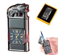 Briquet coupe-vent vintage avec lunette de montre, torche à flamme à jet, nouveau briquet vintage coupe-vent unique, rechargeable au butane, design à double flamme, for l'extérieur, le camping, les ca