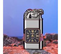 Briquet coupe-vent vintage avec lunette de montre, torche à flamme à jet, nouveau briquet vintage coupe-vent unique et cool, cheval/tigre/dragon animaux, briquet vintage rechargeable au gaz butane(C)
