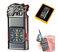 Briquet coupe-vent vintage avec lunette de montre, torche à flamme à jet, nouveau briquet vintage coupe-vent unique, rechargeable au butane, design à double flamme, for l'extérieur, le camping, les ca