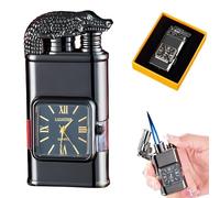 Briquet coupe-vent vintage avec lunette de montre, torche à flamme à jet, nouveau briquet vintage coupe-vent unique, rechargeable au butane, design à double flamme, for l'extérieur, le camping, les ca