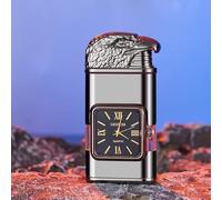 Briquet Coupe-Vent Vintage avec Lunette de Montre, Torche à Flamme à Jet, Unique et Cool, Cheval/Tigre/Dragon Animaux, Rechargeable au Gaz Butane (E)